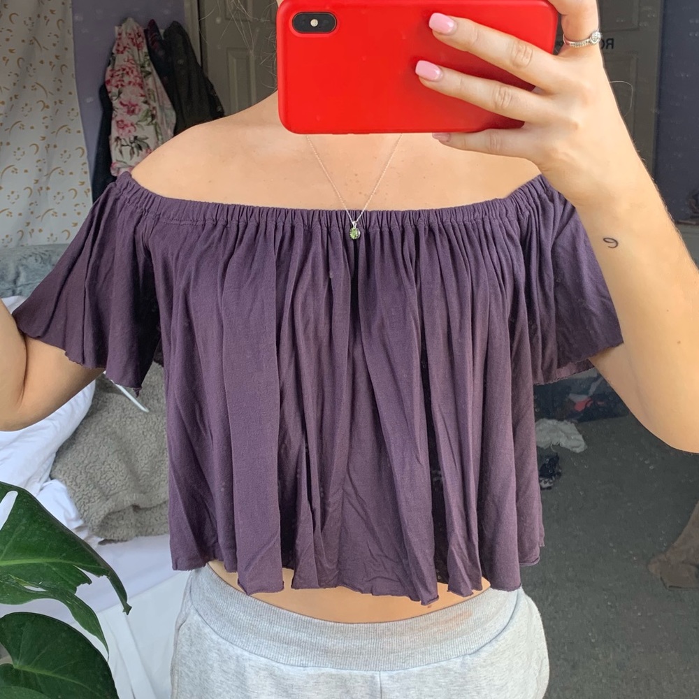 Purple off the shoulder cropped shirt